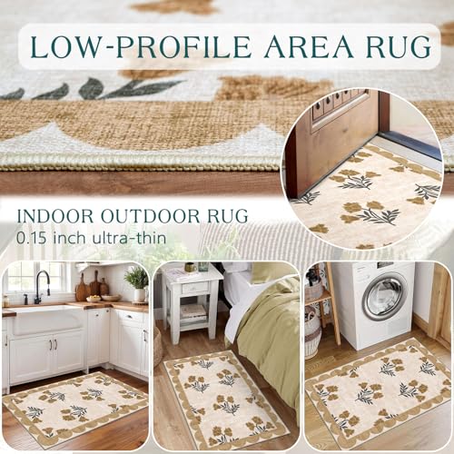 Front Door Mat Outside Entrance (Flower - Beige / 2' x 3' (Rectangular))