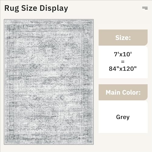 7x10 Area Rug for Living Room Washable Rugs Non (Grey / 7' x 10' (Rectangular))