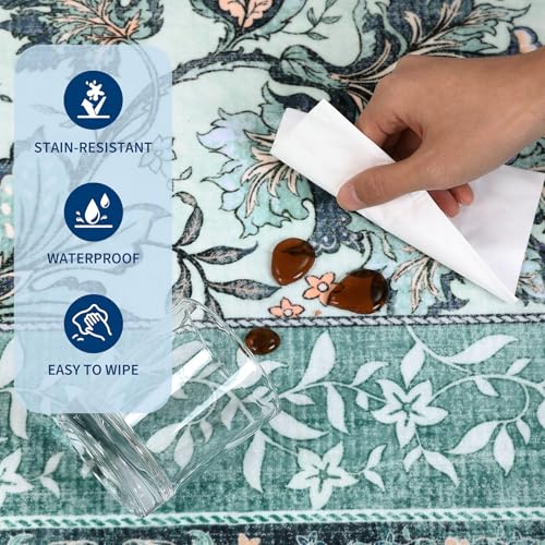 Teal 2x3 Door Mat Indoor Rugs for Entryway Provence Small Botanical Grove Cottage core Washable Non (Teal / 2' x 3' (Rectangular))