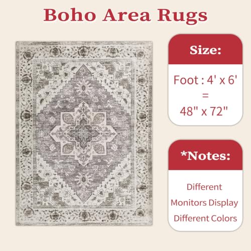 4x6 Washable Non Slip Boho Area Rug for Bedroom (Earth Tone/Multi / 4' x 6' (Rectangular))