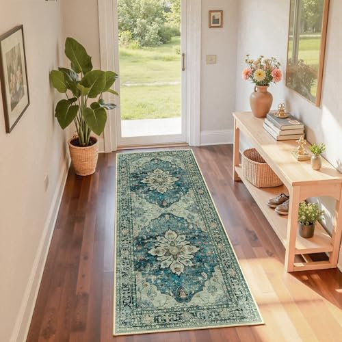Washable Area Rug (Blue/Vintage Dark Blue / 2' x 6' (Rectangular))