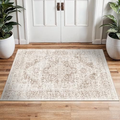 2x3 Washable Area Rug for Entryway (Ivory/Beige / 2x3)