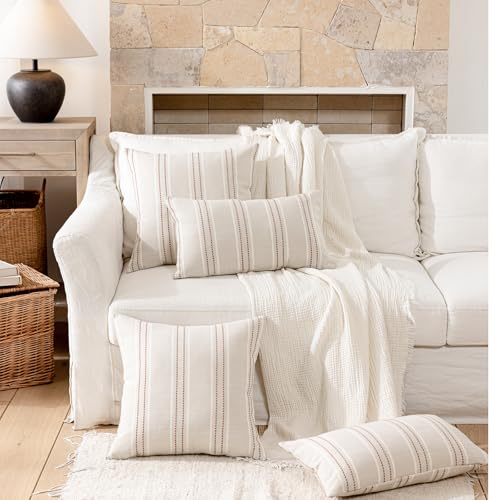 Terracotta Throw Pillow Covers 24x24 Set of 2 Striped Pillow Covers (Camel / 24" x 24" (Pack of 2))
