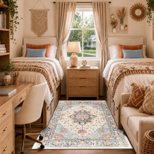 Washable Area Rug (Beige/Blue/Orange / 3' x 5' (Rectangular))