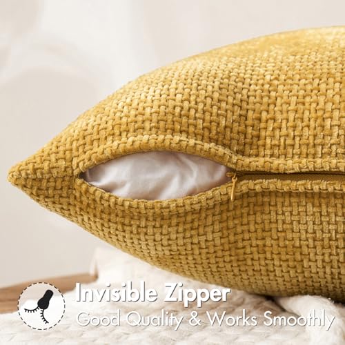 Decorative Couch Throw Pillow Covers 20x20 in Mustard Yellow 2 Pack (20" x 20" (Pack of 2) / Gold)