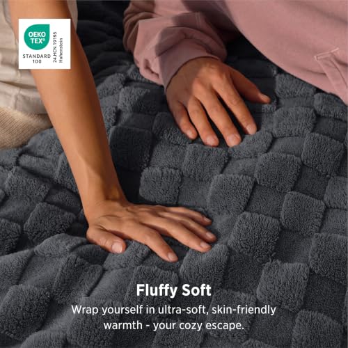 Checkered Soft Cozy Queen Blanket for Bed (Dark Grey / Queen (90" X 90"))