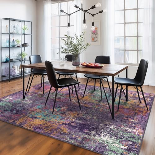 Washable 6'x9' Abstract Area Rug for Living Room Purple Multi (Purple/Orange/Teal/Green/Red / 6' x 9' (Rectangular))