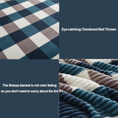 Sherpa Blanket Twin Plaid Thick Bed Blanket (Teal Check / 60"*80")