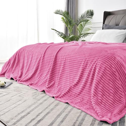 3D Ribbed Jacquard Hot Pink King Size Blanket for Bed (Hot Pink / King(108"x90"))