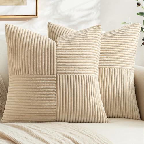Natural Beige Decorative Throw Pillow Covers for Couch 20x20 Inch (20" x 20" (Pack of 2) / Natural Beige)