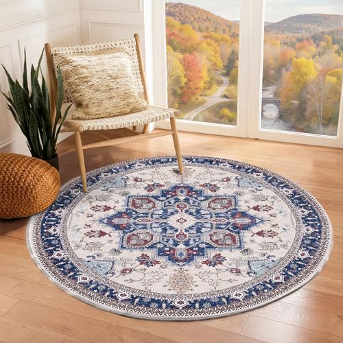 Soft Area Rugs 3' (3' (Round) / Blue & Red)