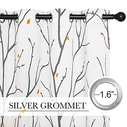 White Curtains with Grey Twist Branches & Flowerrain Pattern (White&grey / 52"W x 63"L (Pack of 2))