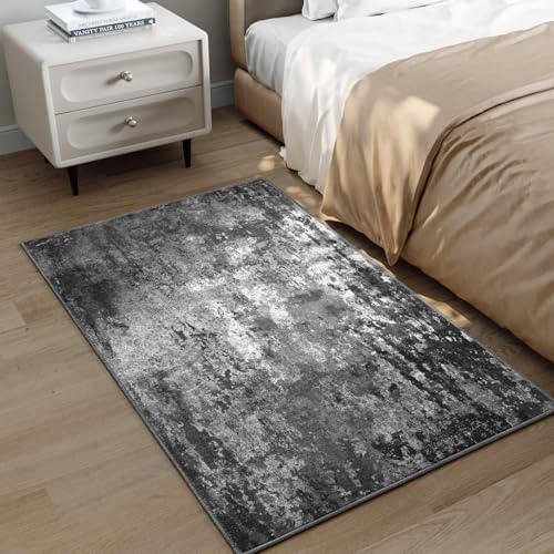 Entrance Rugs Indoor 2x3 Black Entry Rug Washable Abstract Black Small Area Rug Non (Black / 2' x 3' (Rectangular))