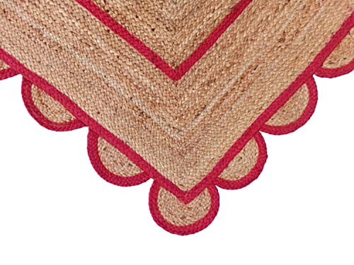 Scallop Pattern Jute Bohemian Area Rug (6'x9' (Rectangular) / Pink)