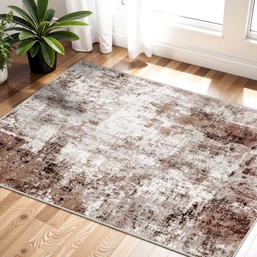 2x3 Small Washable Area Rug (Brown/Khaki/White / 2' x 3' (Rectangular))