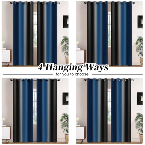 Dark Blue Black Ombre Curtains 52x72 Inche Long 2 (52"W x 72"L (Pack of 2) / Dark Blue and Black)