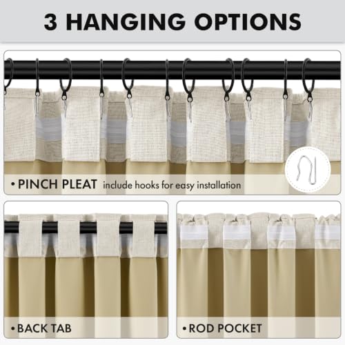 100% Blackout Linen Curtains 42 x 63 Inch Light Cream 2 Panels (Light Cream / 42"W x 63"L (Pack of 2))