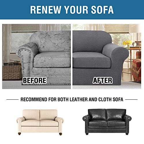 3 Piece Stretch Sofa Covers for 2 Cushion Loveseat Couch Covers for Living Room Furniture Cover (Medium / Grey)