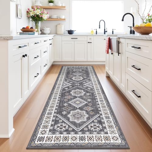 HEBE Boho Kitchen Mats for Floor 24''x60'' (Natural/Grey / 24"x60")