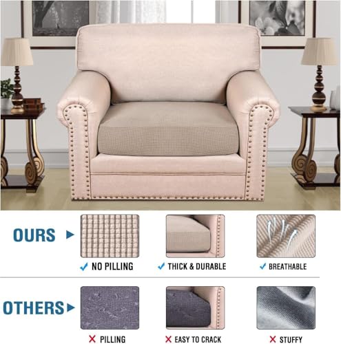 Super Stretch Individual Seat Cushion Covers Sofa Covers Couch Cushion Covers Slipcover Sets Thick Jacquard Textured Twill Fabric (Sand / 1 Cushion Chair)