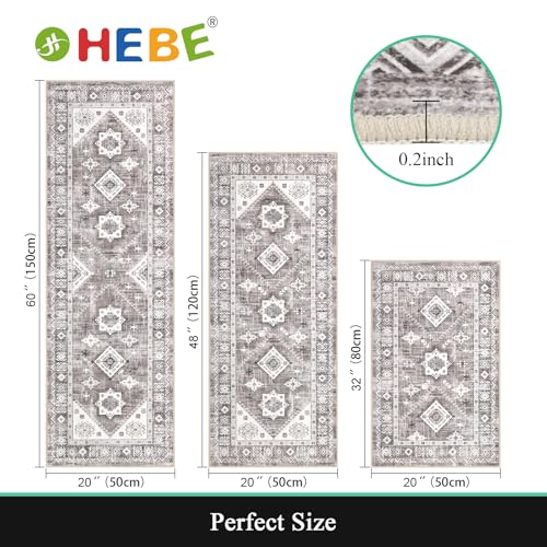 HEBE Boho Kitchen Rugs Set of 3 (Taupe Brown / 20"x32"+20"x48"+20"x59")
