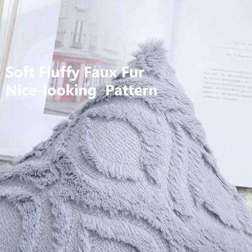 Faux Fur Plush Soft Blue Grey Throw Pillow Covers 12x20 Set of 2 (20" x 12" (Pack of 2) / Blue Grey)