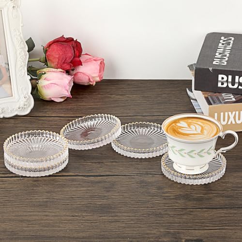 Set of 5 Modern Clear Coaster (Clear With Gold Rim)
