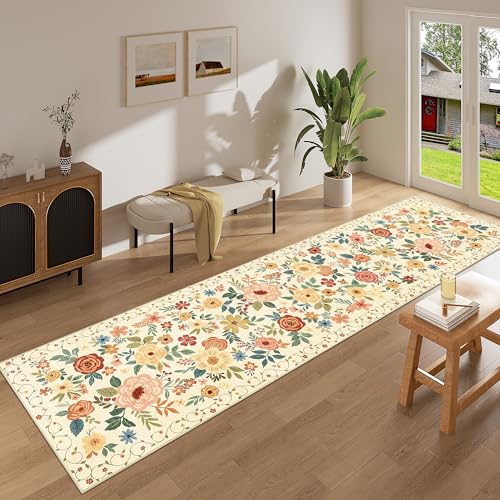 2.6x10 Hallway Runner Rug Washable Kitchen Rug Non Slip Beige Yellow (Beige Yellow / 2'6" x 10' (Rectangular))