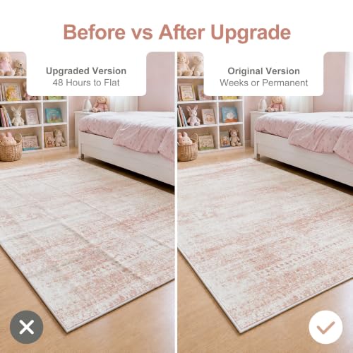 Pink Washable Rugs 5x7 Area Rugs for Living Room (Pink-white / 5' x 7' (Rectangular))