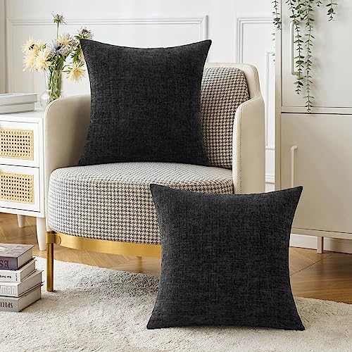 Soft Chenille Throw Pillow Covers Black 18x18 Inch Pack of 2 (18" x 18" (Pack of 2) / Black)
