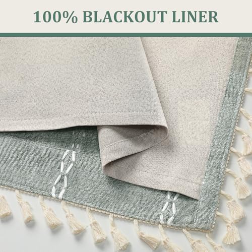 Teal 100% Boho Blackout Curtains 72 Inch 2 Panels with Tassels (Teal Green / 52"W x 72"L (Pack of 2))