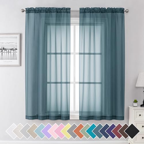 Dusty Blue Sheer Curtains 63 Inch Length 2 Panels Set (40"W x 63"L (Pack of 2) / Dusty Blue)