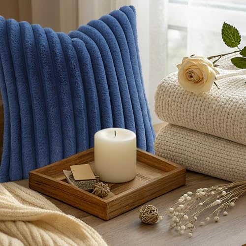 Fall Faux Fur Throw Pillow Covers 12x20 Set of 2 Navy Blue (Navy Blue / 20" x 12" (Pack of 2))