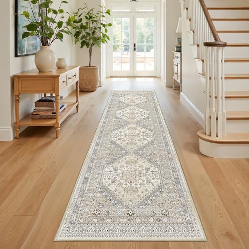 Runner Rug 2x8 Runners for Hallways Non Slip Washable Rugs (Beige / 2' x 8' (Runner))