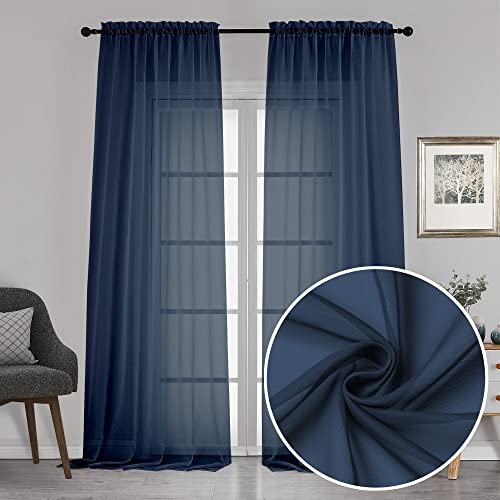 Extra Long Sheer Window Curtain Panels 120 Inch 2 PCS (Navy Blue / 42"W x 120"L (Pack of 2))