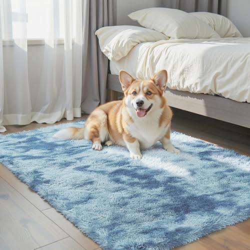 Small Shag Area Rug for Bedroom (Dark Blue Tie-dyed / 2' x 3' (Rectangular))