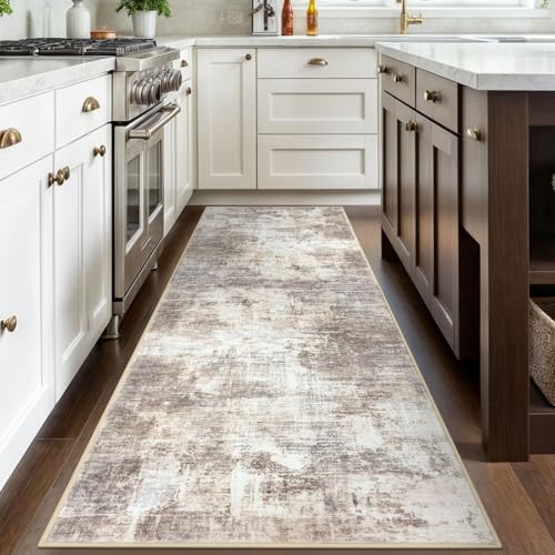 Abstract Runner Rug 3x8 Ft Washable Runners for Hallways (Gold/Yellow/Brown/Beige/White / 3' x 8' (Rectangular))