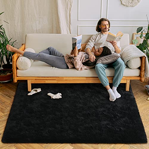 Soft Runner Rug for Bedroom Living Room Plush Fluffy Rugs 5x7 (Black / 5' x 7' (Rectangular))