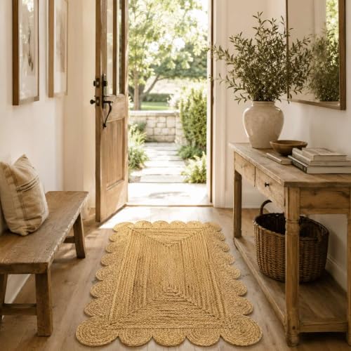 Scalloped Natural Jute Area Rug 4x6 Ft (Natural / 4' x 6' (Rectangular))