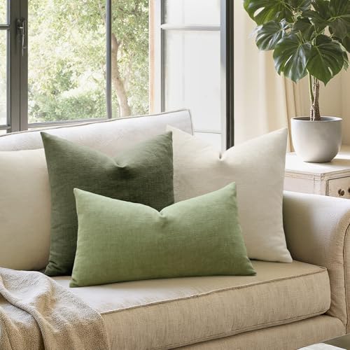 Olive Green Chenille Couch Throw Pillow Covers (18" x 18" (Pack of 2) / Olive Green)