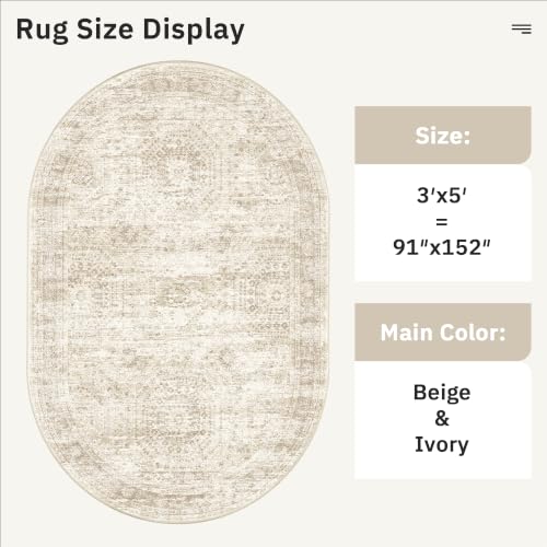 Small Oval 3x5 Rug for Entryway Kitchen (Beige / 3' x 5' (Oval))