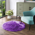 Purple Round Rugs 4ft Faux Fur Fluffy Shag Rug Machine Washable Sheepskin Rugs Shaggy Plush Soft Cute Carpet for Living Room Bedroom (4' (Round) / Purple)