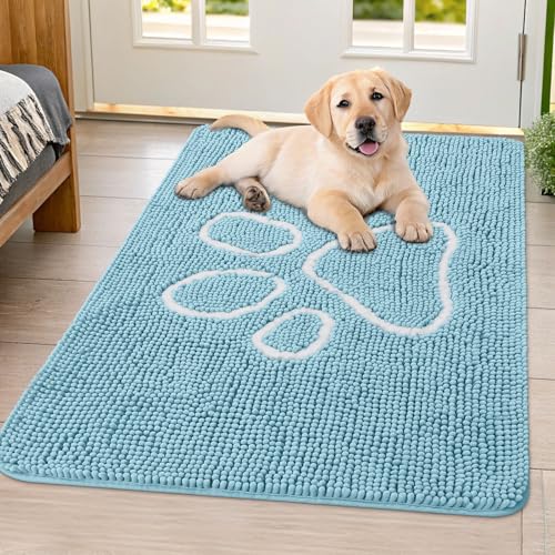 Dog Door Mat for Muddy Paws (40"X32" / Sky Blue and White)