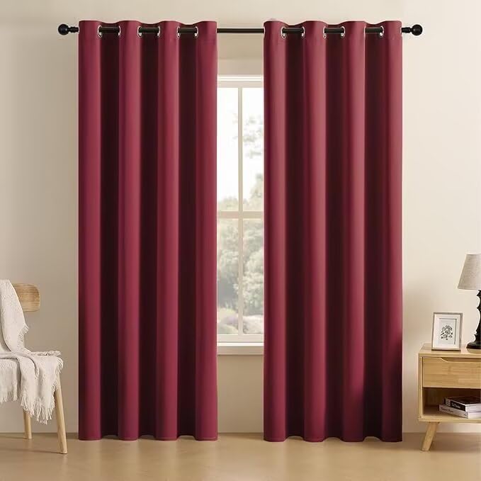 Blackout Curtains for Bedroom 90 inch Long 2 Panels (Burgundy Red / 52"W x 90"L (Pack of 2))