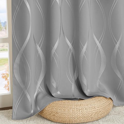 100% Blackout Print Curtains 84 inch Long (100% Blackout - Silver Grey / 52"W x 84"L (Pack of 2))