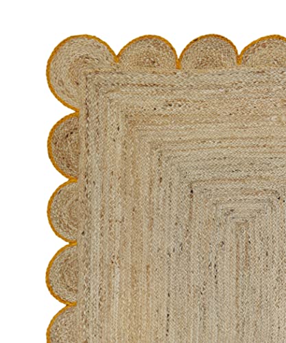 Scalloped Natural Jute Area Rug (2'6"x16' (Runner) / Yellow)