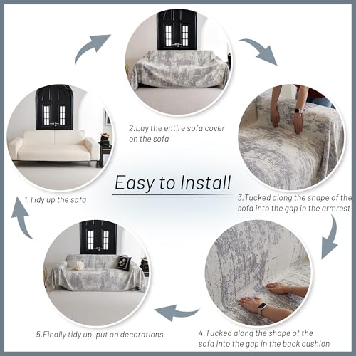 Couch Cover for Sectional Sofa Set Furniture Sofa Cover Washable for Dog Cat Pet Couch Cover 3 Cushion Couch Sofa Chenille Couch Protector Multi Use Couch Covers Blanket (91" x 150" / 1# Light Grey)
