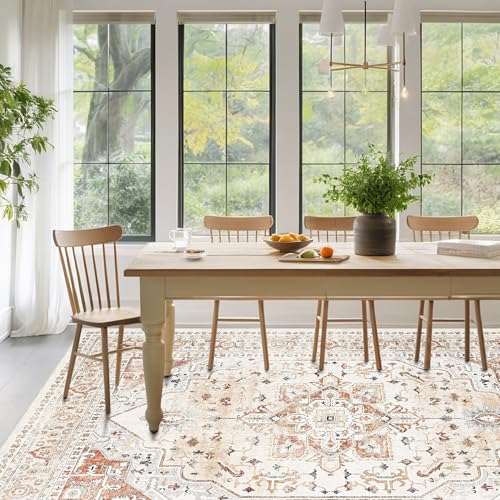 Orange Red 8x10 Washable Area Rugs for Living Room (8' x 10' (Rectangular) / Orange-cream-brick Red-grey)