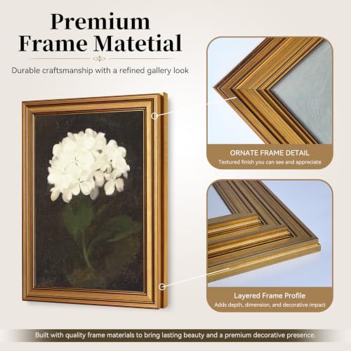 White Hydrangea Vintage Gold Framed Wall Art 12x16 inch (28-White hydrangea / 12x16)