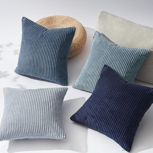 Decorative Throw Pillow Covers Dusty Blue Navy Series 18x18 Inch Set of 4 (Blue / 18" x 18" (Pack of 4))